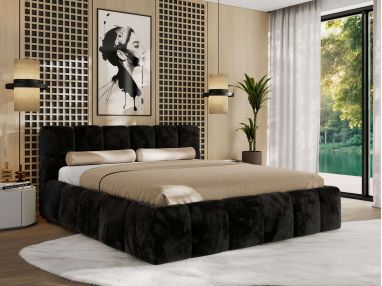 Łóżko tapicerowane NIRA CLASSIC 180x200 - materac pocket - czarny, plusz