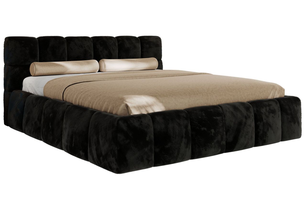Łóżko tapicerowane NIRA CLASSIC 180x200 - materac pocket - czarny, plusz