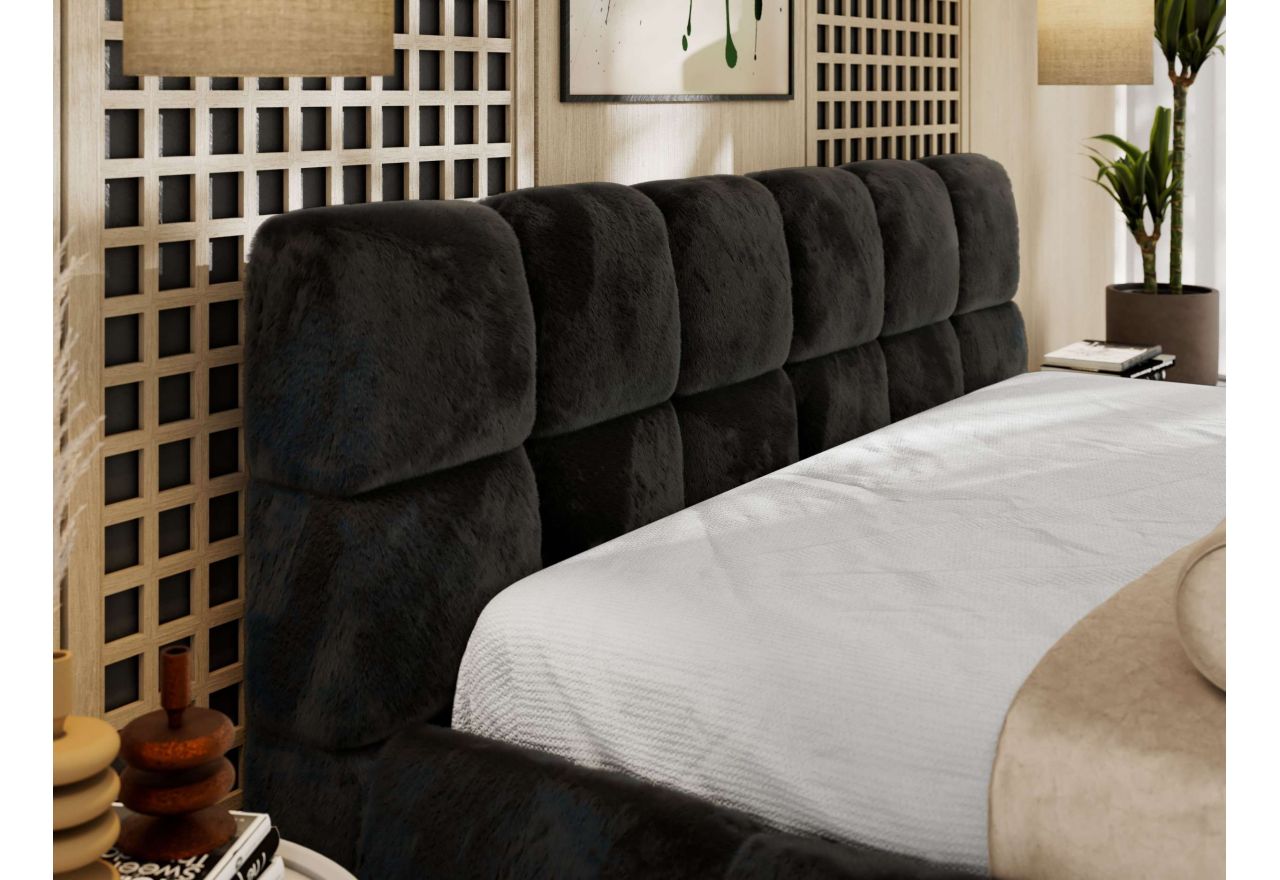 Łóżko tapicerowane NIRA CLASSIC 200x200 - materac pocket - czarny, plusz