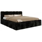 Łóżko tapicerowane NIRA CLASSIC 180x200 - materac multipocket - czarny, plusz