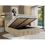 Łóżko tapicerowane NIRA CLASSIC 180x200 - materac pocket - kremowy, plusz