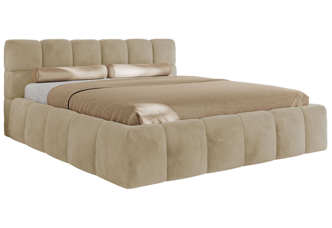 Łóżko tapicerowane NIRA CLASSIC 160x200 - materac multipocket - kremowy, plusz