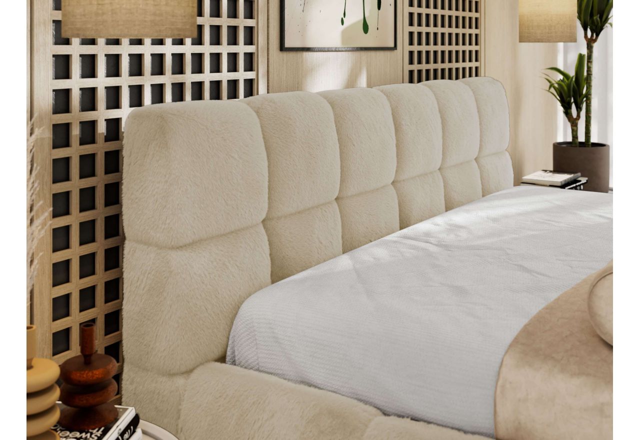 Łóżko tapicerowane NIRA CLASSIC 180x200 - materac multipocket - kremowy, plusz