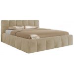 Łóżko tapicerowane NIRA CLASSIC 200x200 - materac multipocket - kremowy, plusz