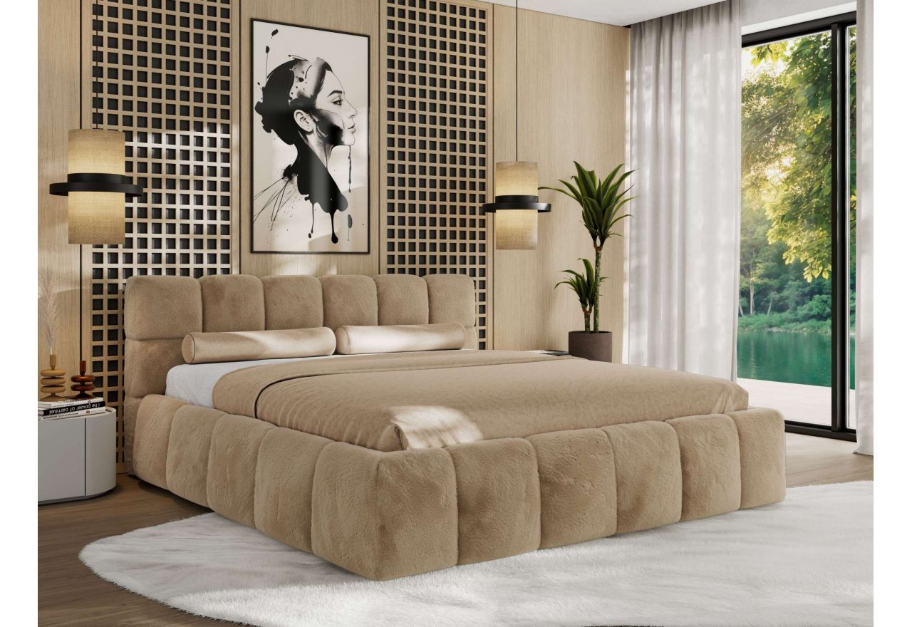 Łóżko tapicerowane NIRA CLASSIC 180x200 - beżowy, plusz