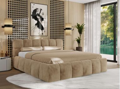Łóżko tapicerowane NIRA CLASSIC 160x200 - materac pocket - beżowy, plusz