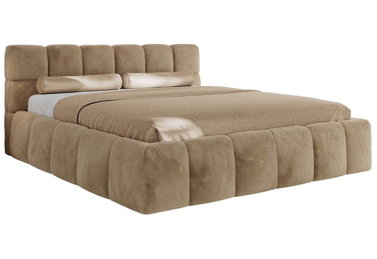 Łóżko tapicerowane NIRA CLASSIC 180x200 - materac pocket - beżowy, plusz