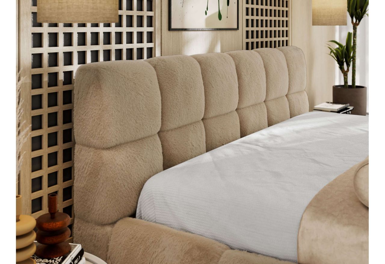 Łóżko tapicerowane NIRA CLASSIC 140x200 - materac multipocket - beżowy, plusz