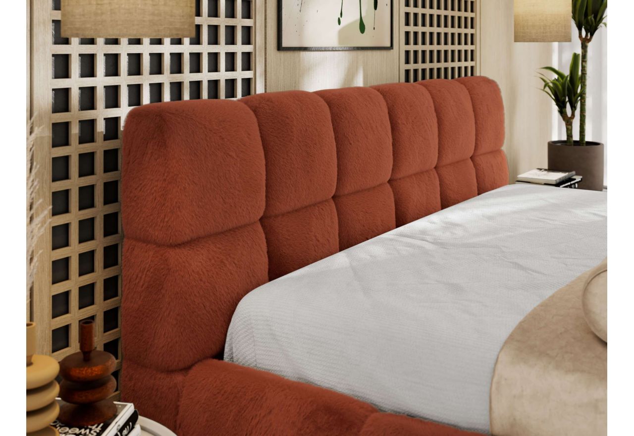 Łóżko tapicerowane NIRA CLASSIC 160x200 - materac piankowy - pomarańczowy, plusz