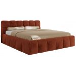 Łóżko tapicerowane NIRA CLASSIC 140x200 - materac multipocket - pomarańczowy, plusz