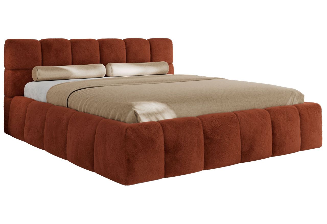 Łóżko tapicerowane NIRA CLASSIC 200x200 - materac multipocket - pomarańczowy, plusz