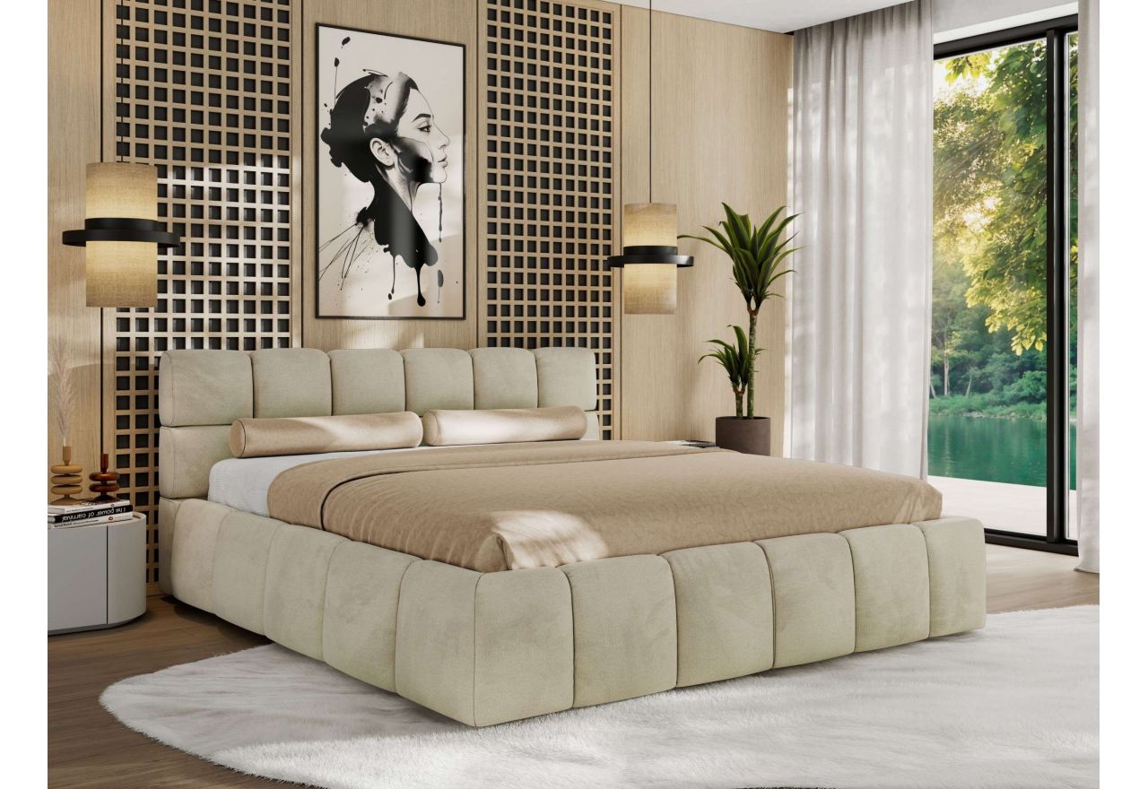 Łóżko tapicerowane NIRA CLASSIC 180x200 - beżowy, welwet