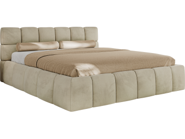 Łóżko tapicerowane NIRA CLASSIC 200x200 - beżowy, welwet
