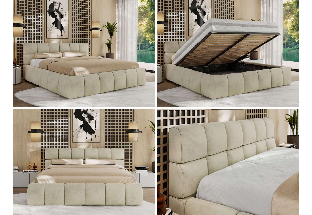 Łóżko tapicerowane NIRA CLASSIC 200x200 - beżowy, welwet