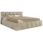 Łóżko tapicerowane NIRA CLASSIC 160x200 - materac pocket - beżowy, welwet
