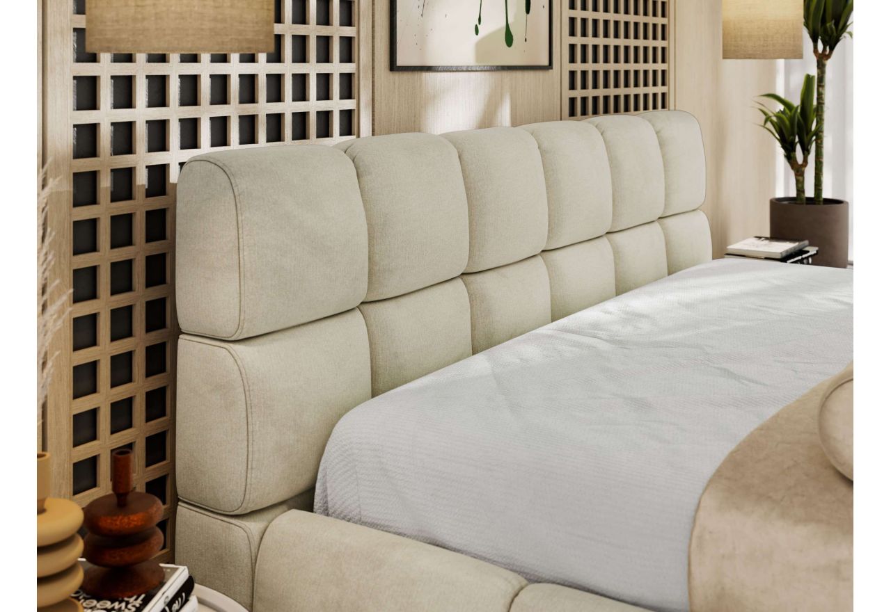 Łóżko tapicerowane NIRA CLASSIC 180x200 - materac pocket - beżowy, welwet