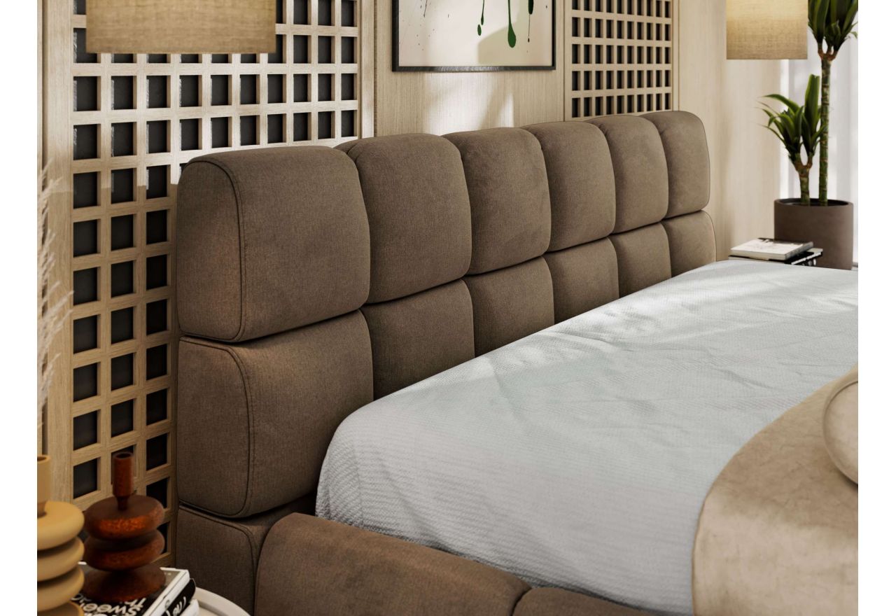 Łóżko tapicerowane NIRA CLASSIC 140x200 - materac pocket - brązowy, welwet