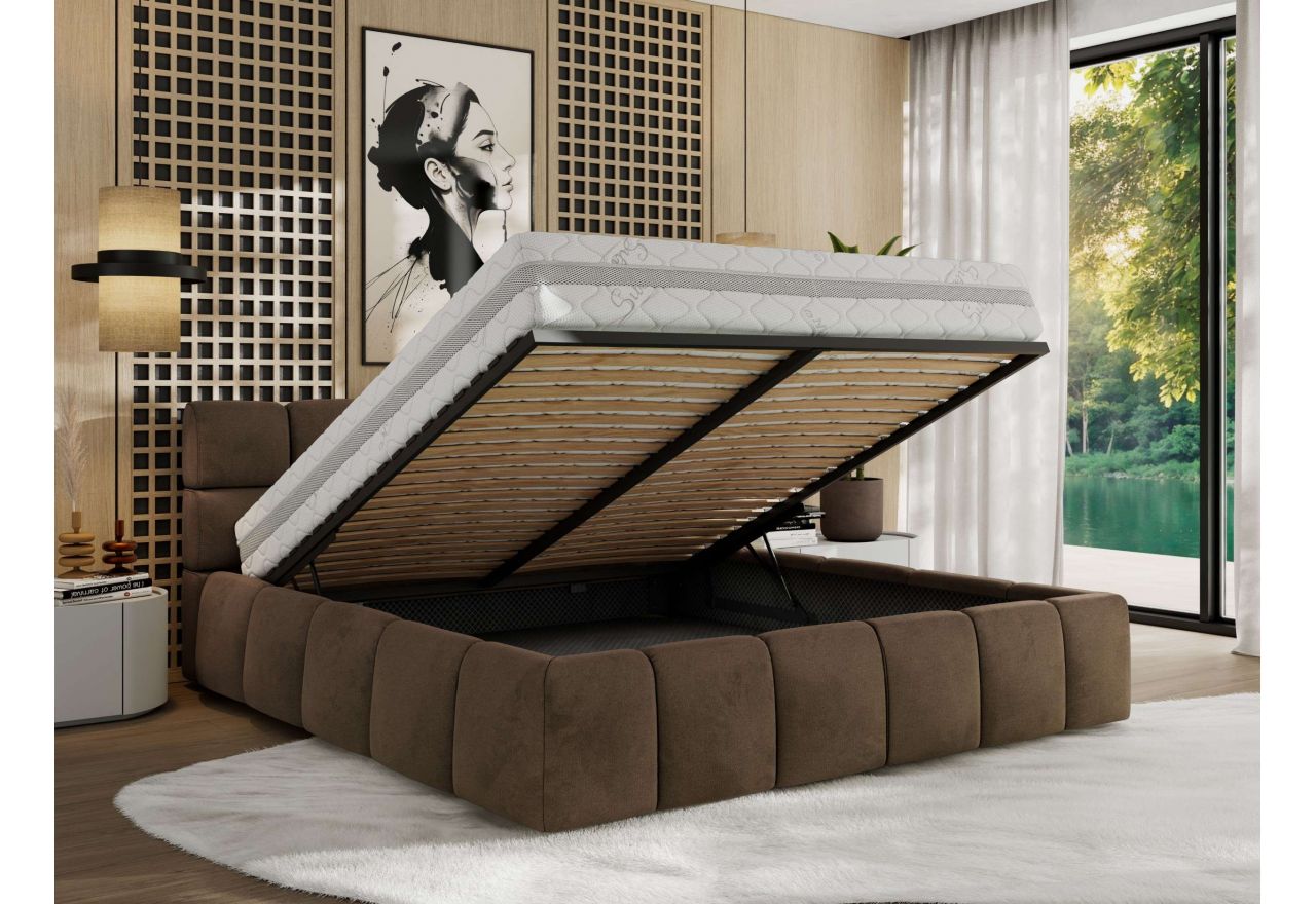 Łóżko tapicerowane NIRA CLASSIC 160x200 - materac pocket - brązowy, welwet