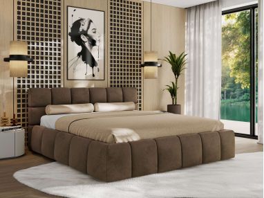 Łóżko tapicerowane NIRA CLASSIC 180x200 - materac multipocket - brązowy, welwet