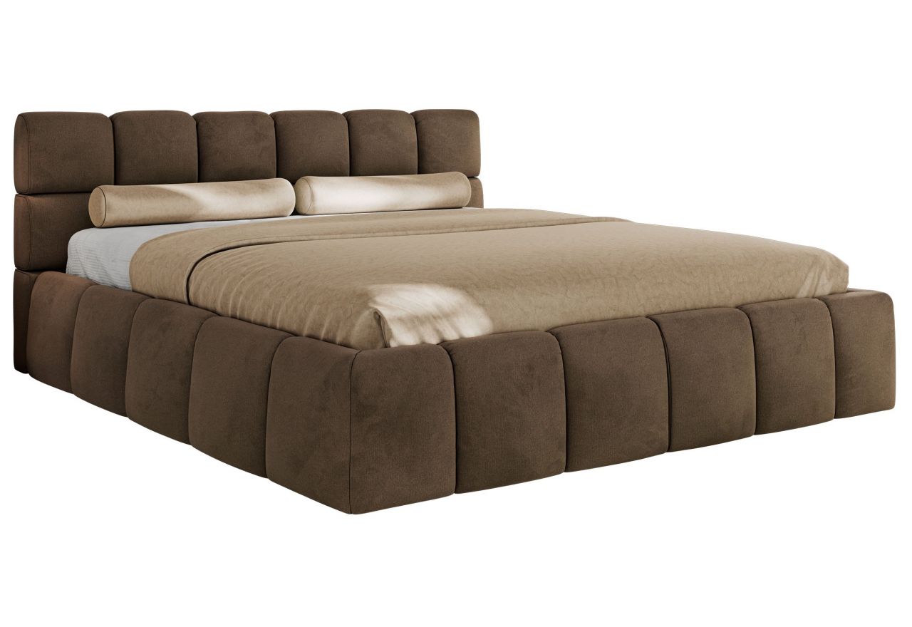 Łóżko tapicerowane NIRA CLASSIC 200x200 - materac multipocket - brązowy, welwet