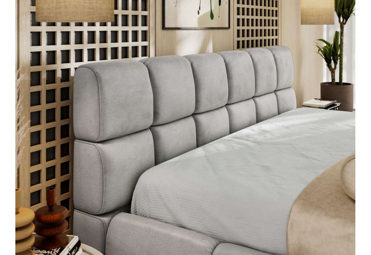 Łóżko tapicerowane NIRA CLASSIC 180x200 - materac piankowy - jasnoszary, welwet