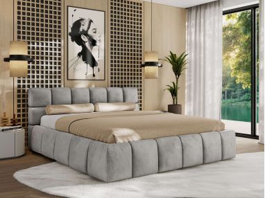 Łóżko tapicerowane NIRA CLASSIC 180x200 - materac pocket - jasnoszary, welwet