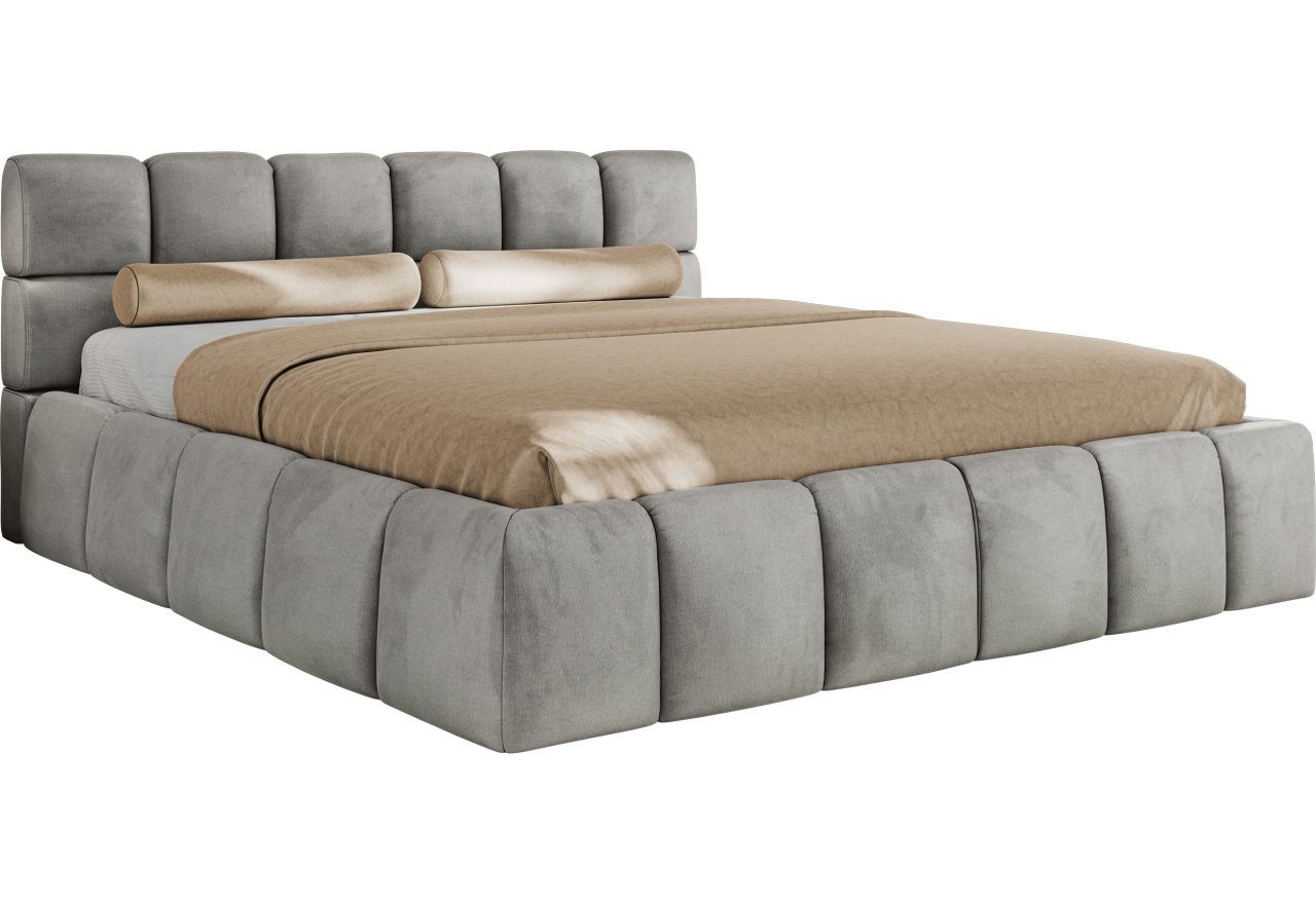 Łóżko tapicerowane NIRA CLASSIC 200x200 - materac pocket - jasnoszary, welwet