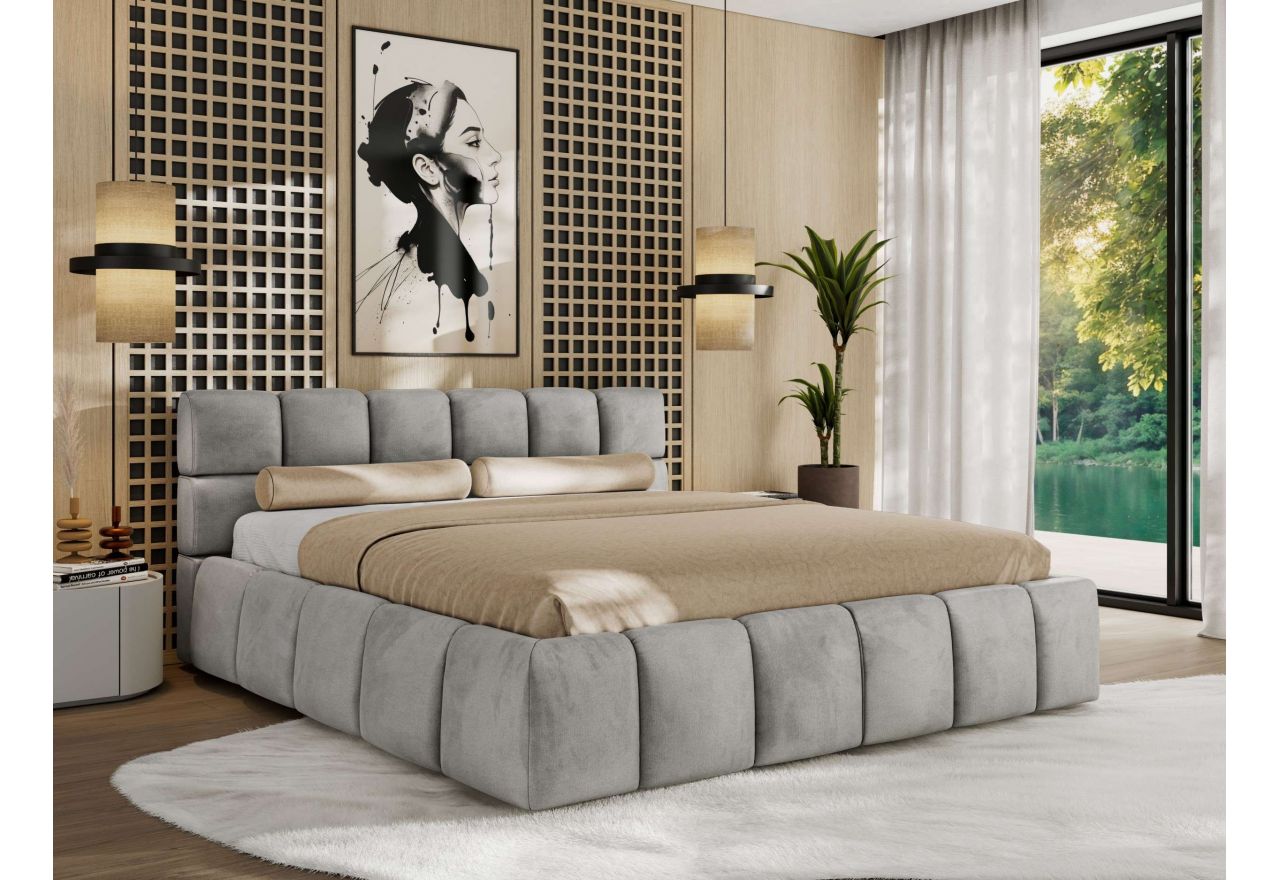 Łóżko tapicerowane NIRA CLASSIC 180x200 - materac multipocket - jasnoszary, welwet