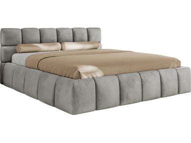 Łóżko tapicerowane NIRA CLASSIC 200x200 - materac multipocket - jasnoszary, welwet