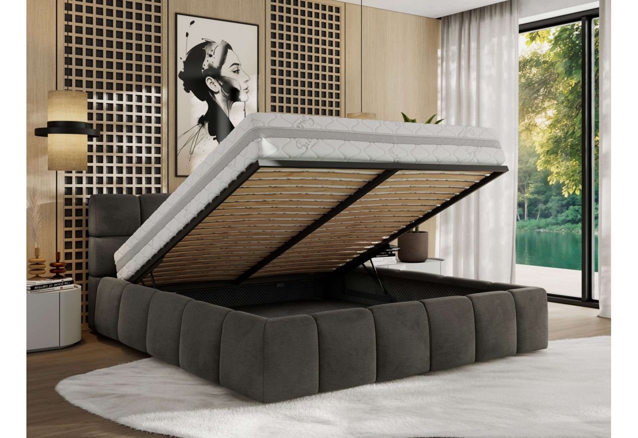 Łóżko tapicerowane NIRA CLASSIC 200x200 - materac pocket - ciemnoszary, welwet