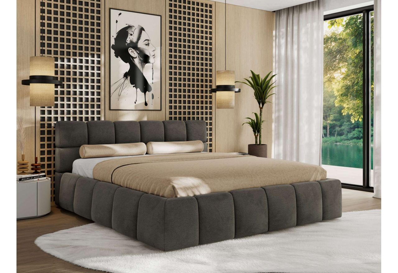 Łóżko tapicerowane NIRA CLASSIC 140x200 - materac multipocket - ciemnoszary, welwet