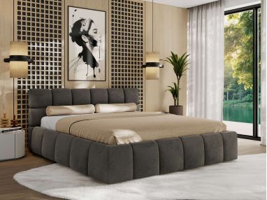 Łóżko tapicerowane NIRA CLASSIC 160x200 - materac multipocket - ciemnoszary, welwet