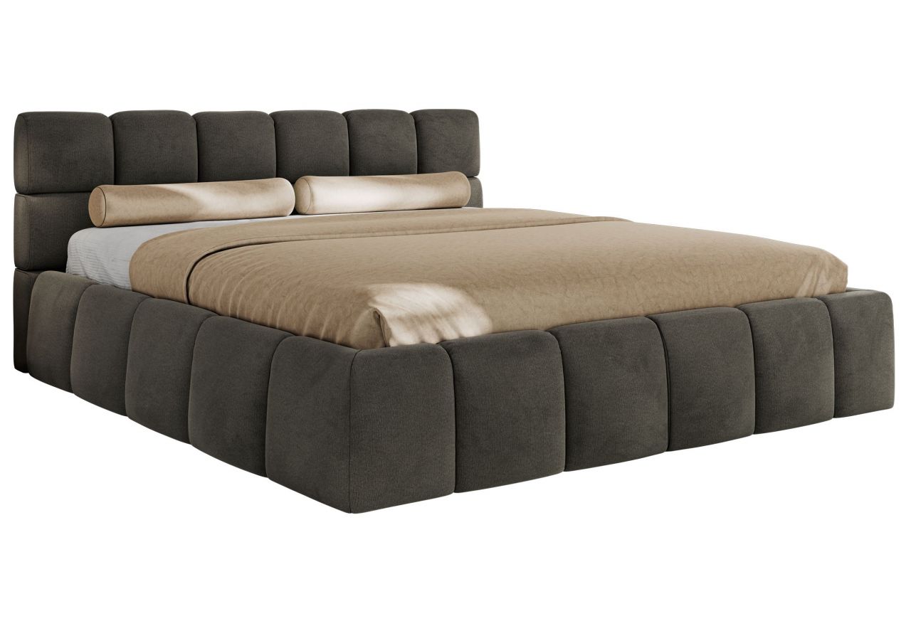 Łóżko tapicerowane NIRA CLASSIC 200x200 - materac multipocket - ciemnoszary, welwet