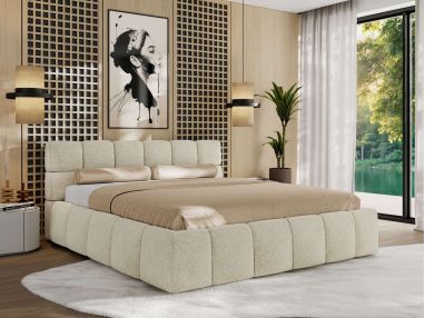 Łóżko tapicerowane NIRA CLASSIC 180x200 - materac pocket - kremowy, struktura