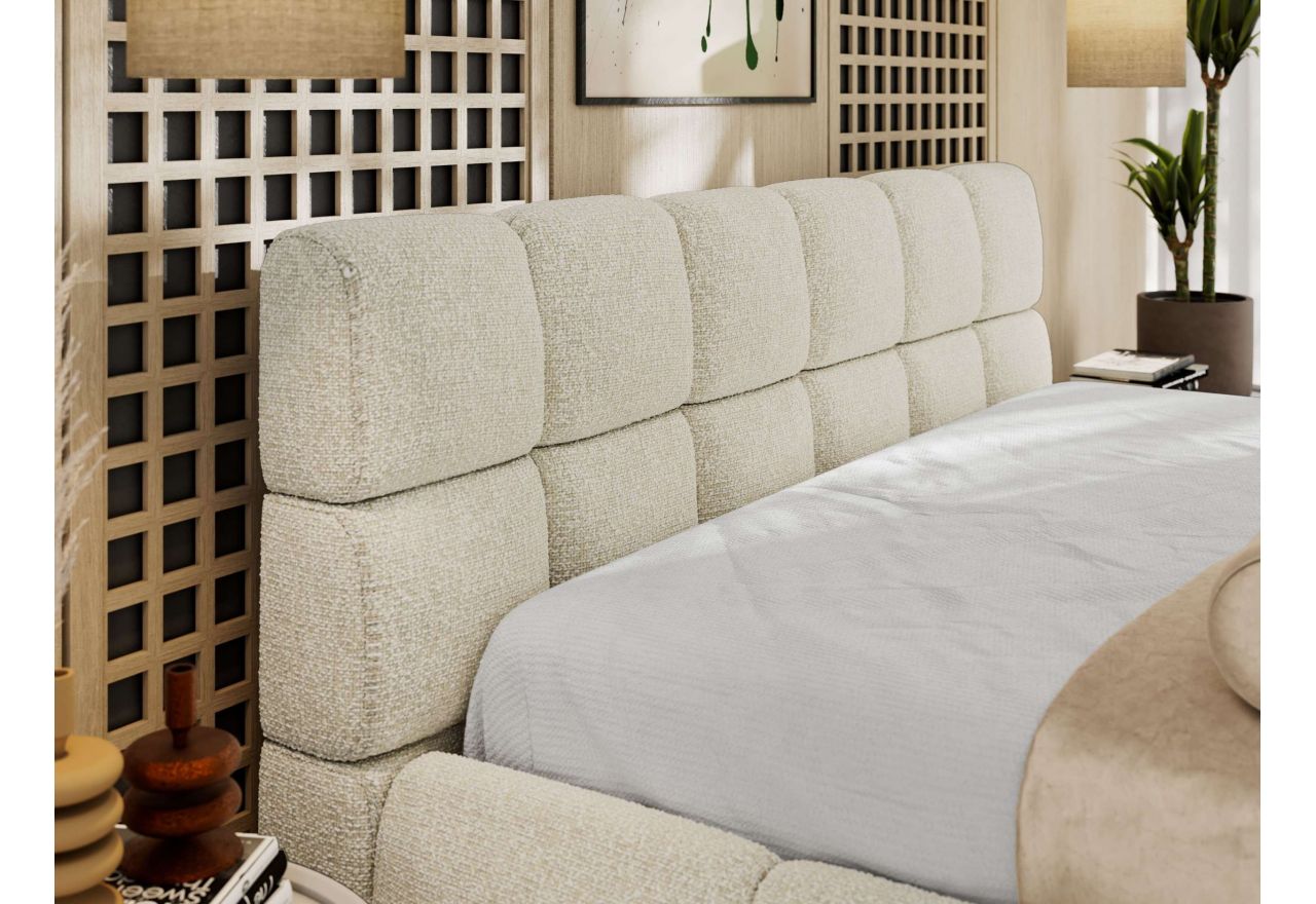 Łóżko tapicerowane NIRA CLASSIC 180x200 - materac pocket - kremowy, struktura