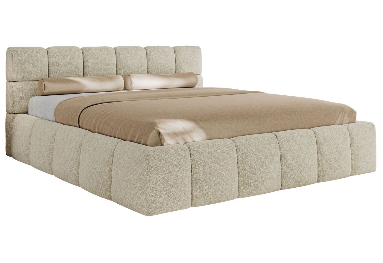 Łóżko tapicerowane NIRA CLASSIC 180x200 - materac pocket - kremowy, struktura