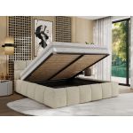 Łóżko tapicerowane NIRA CLASSIC 200x200 - materac pocket - kremowy, struktura
