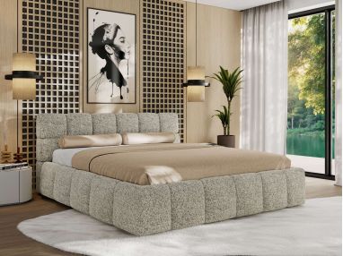 Łóżko tapicerowane NIRA CLASSIC 160x200 - materac multipocket - beżowy, struktura