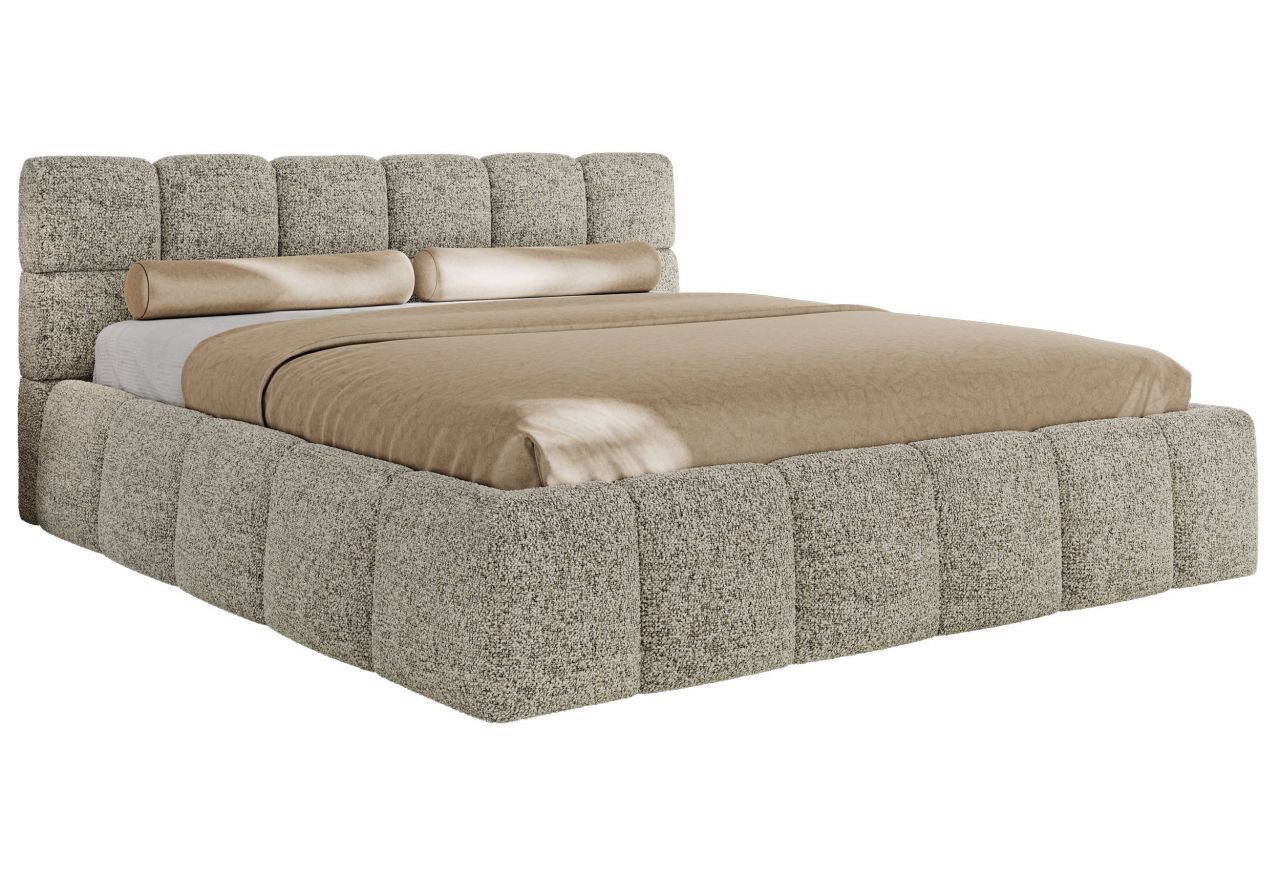 Łóżko tapicerowane NIRA CLASSIC 180x200 - materac multipocket - beżowy, struktura