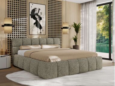 Łóżko tapicerowane NIRA CLASSIC 180x200 - materac pocket - szary, struktura