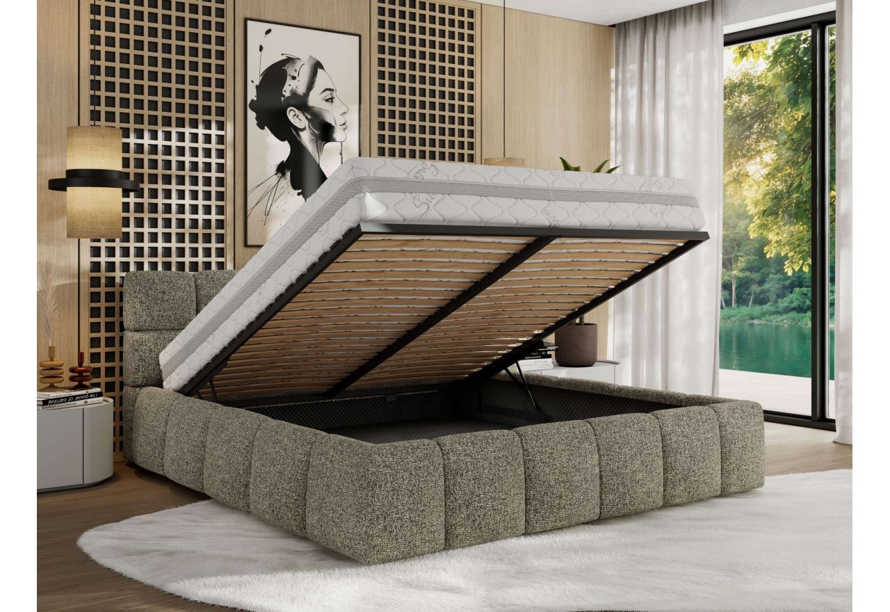 Łóżko tapicerowane NIRA CLASSIC 180x200 - materac pocket - szary, struktura