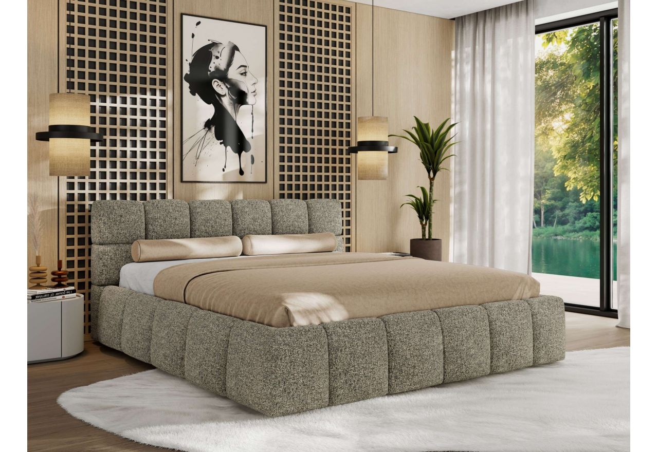 Łóżko tapicerowane NIRA CLASSIC 180x200 - materac multipocket - szary, struktura