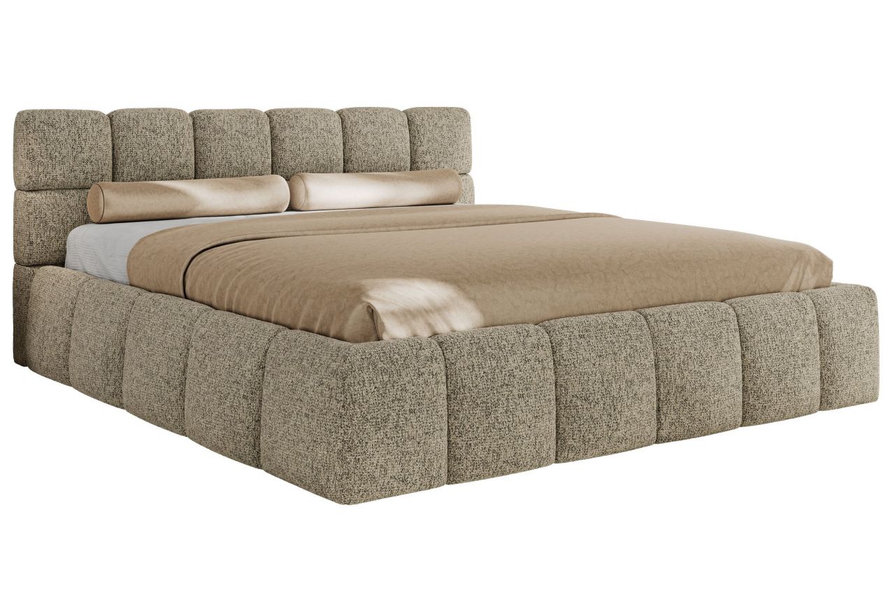 Łóżko tapicerowane NIRA CLASSIC 140x200 - materac pocket - ciemnobeżowy, struktura
