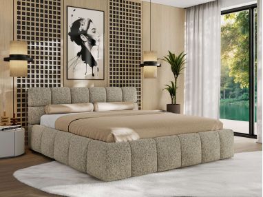 Łóżko tapicerowane NIRA CLASSIC 180x200 - materac pocket - ciemnobeżowy, struktura