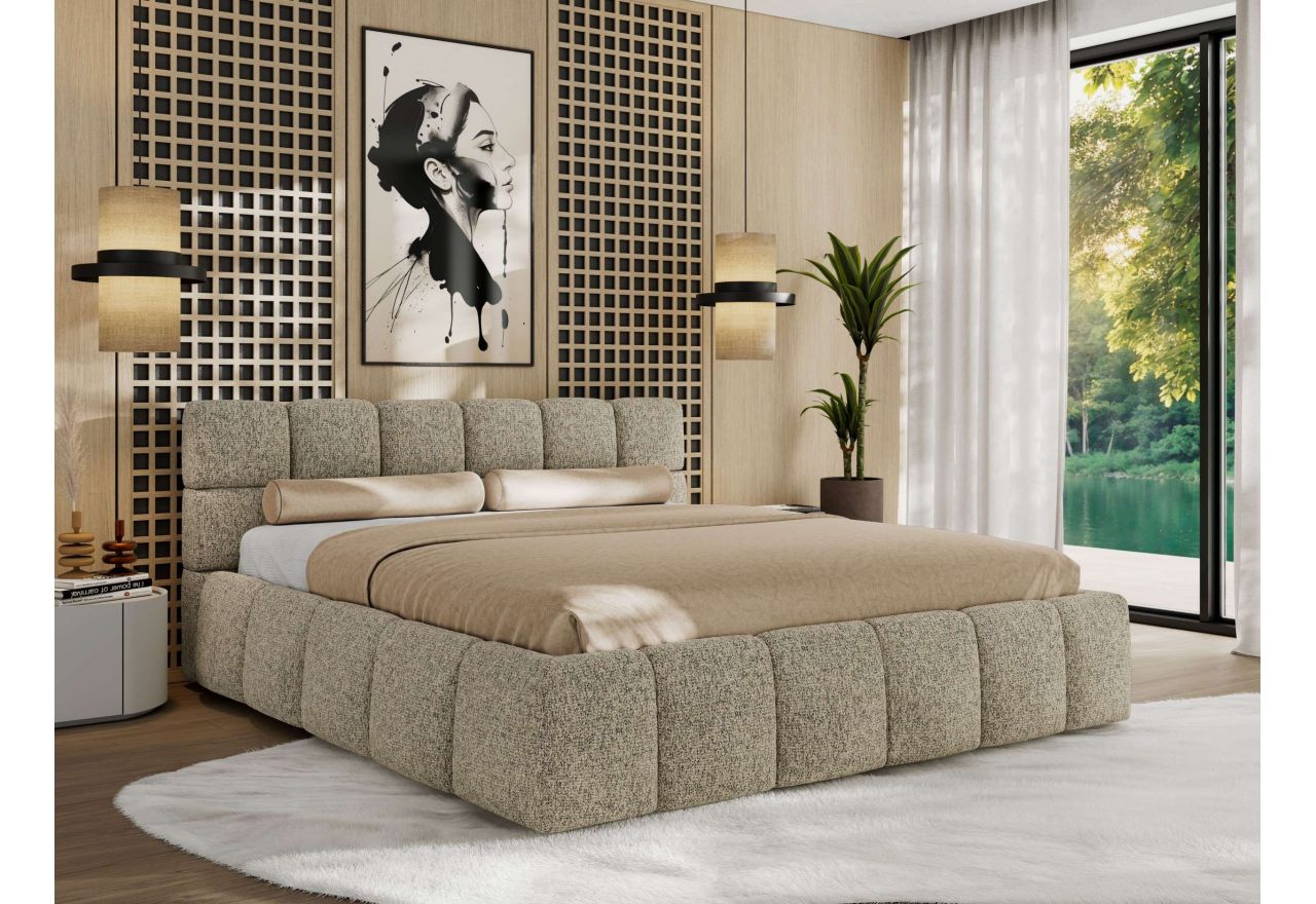 Łóżko tapicerowane NIRA CLASSIC 180x200 - materac multipocket - ciemnobeżowy, struktura
