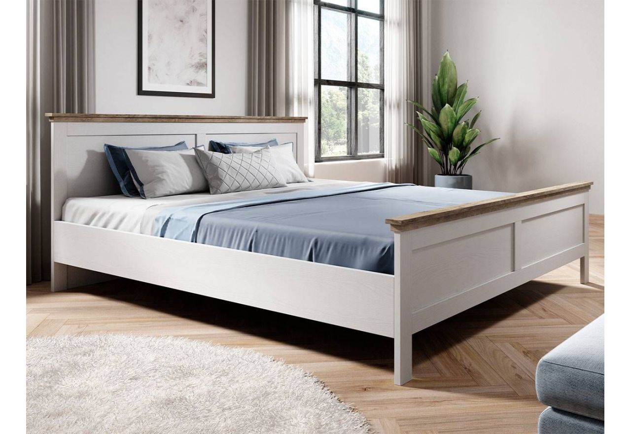 Drewniane łóżko dwuosobowe 160x200 z opcją wyboru materaca do sypialni - ELVAS S Dąb Lefkas / Biały Abiskoash