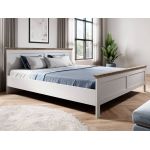 Drewniane łóżko dwuosobowe 160x200 z opcją wyboru materaca do sypialni - ELVAS S Dąb Lefkas / Biały Abiskoash