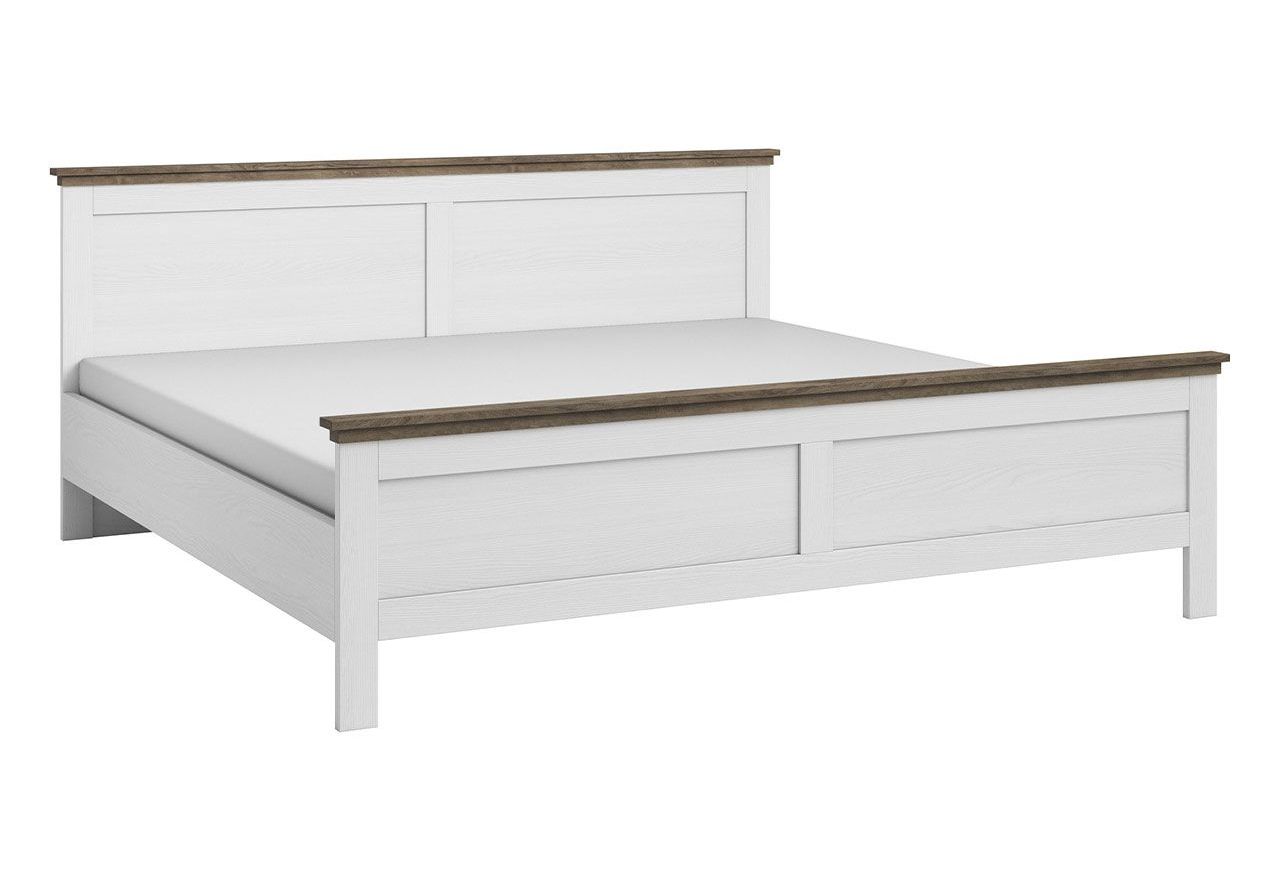 Drewniane łóżko dwuosobowe 160x200 z opcją wyboru materaca do sypialni - ELVAS S Dąb Lefkas / Biały Abiskoash