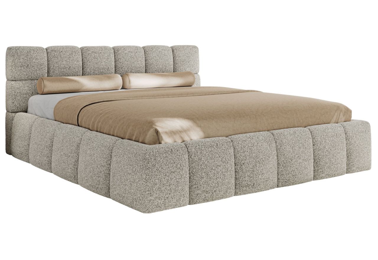 Łóżko tapicerowane NIRA CLASSIC 140x200 - materac multipocket - jasnoszary, struktura