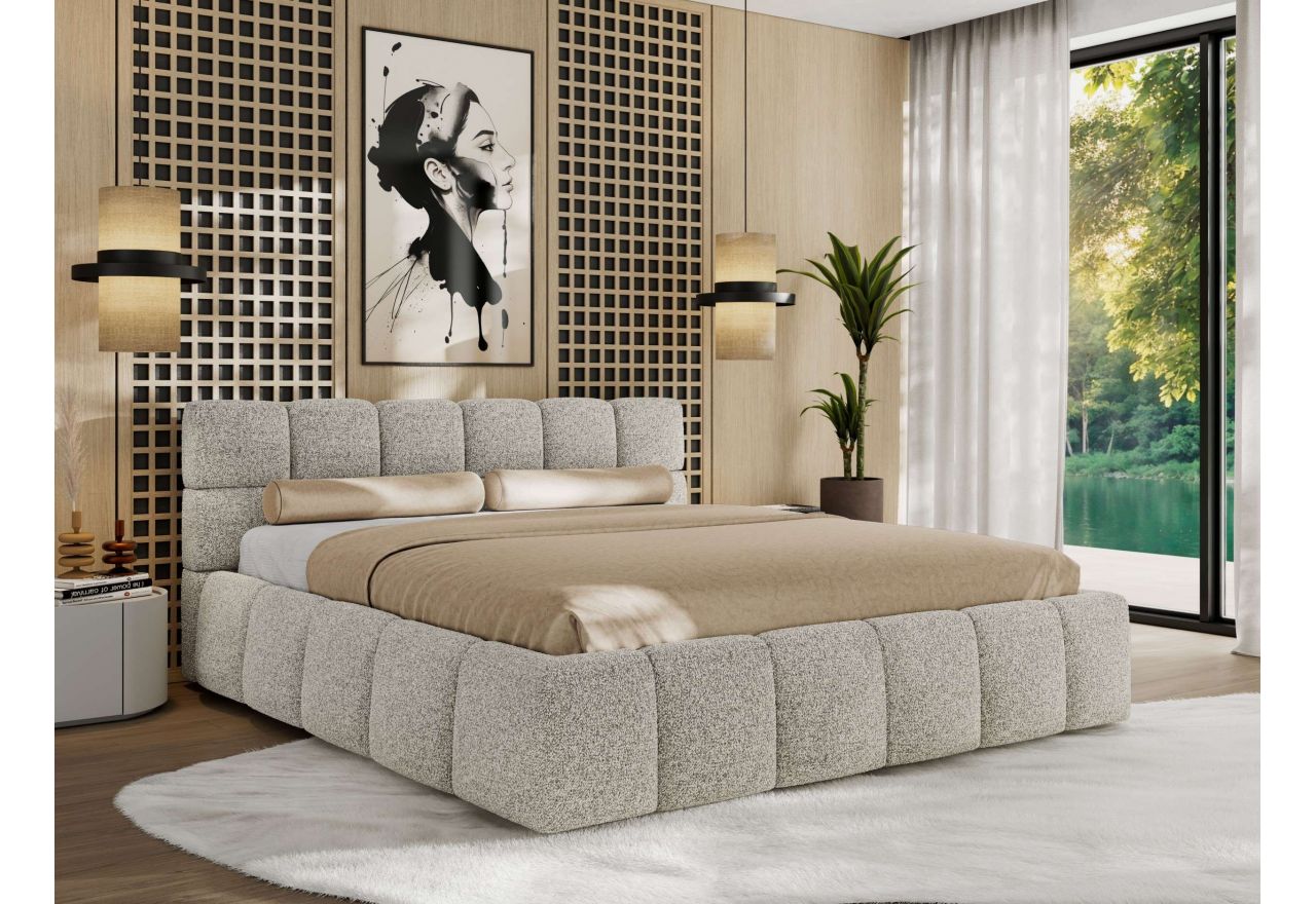Łóżko tapicerowane NIRA CLASSIC 160x200 - materac multipocket - jasnoszary, struktura